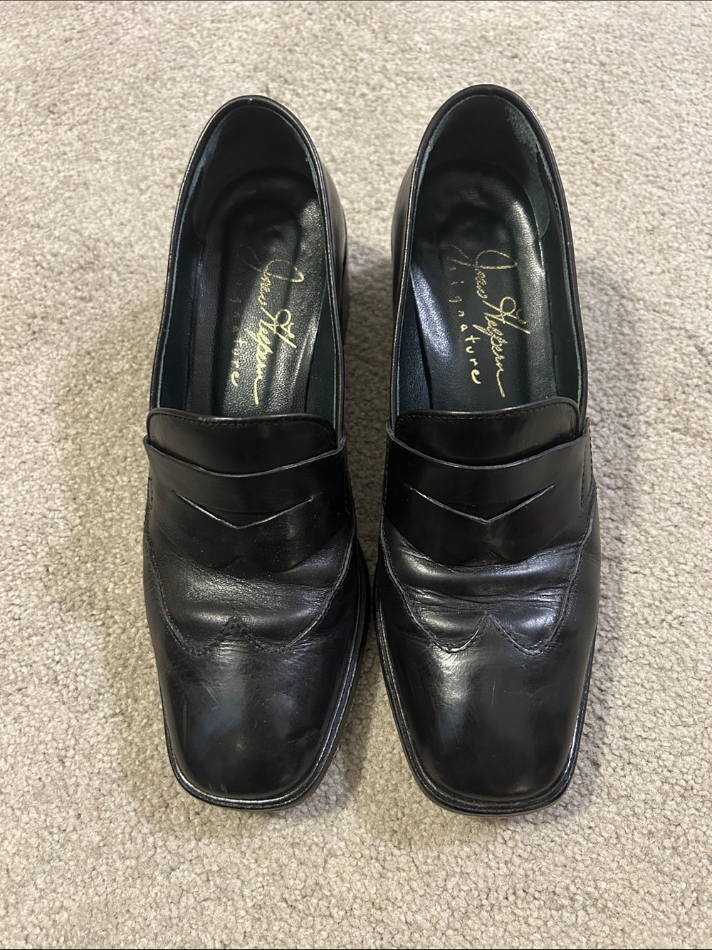 Black Leather Mid-Heel Loafers